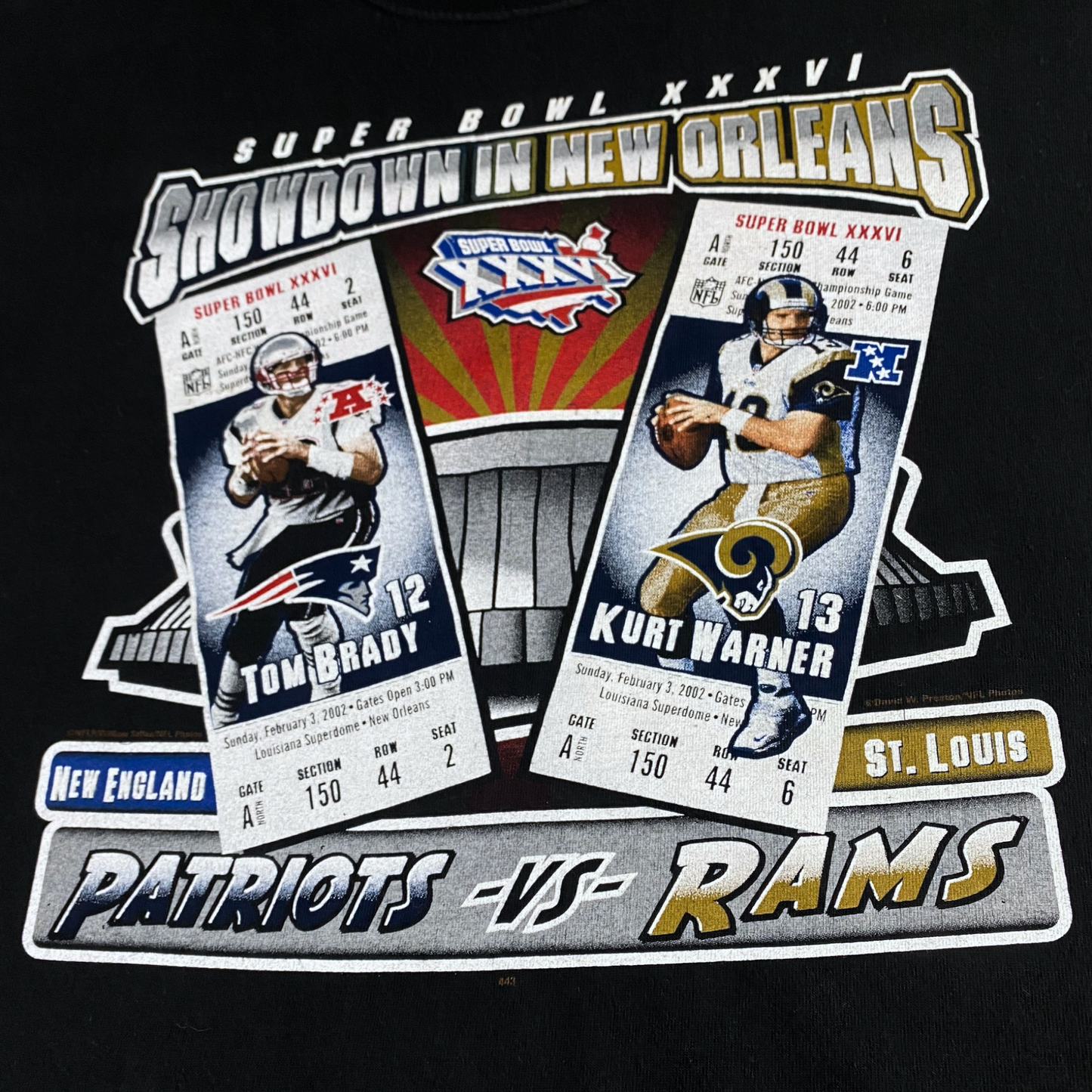 Brady/Warner Super Bowl XXXVI Tickets Tee